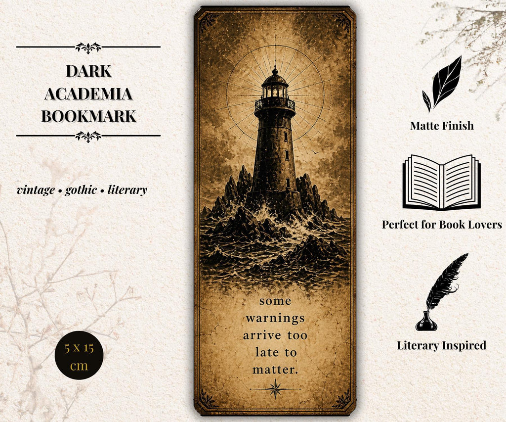 Dark Academia Bookmark, Gothic Raven Design | Vintage Literary Stationery | Ornate Key, Moth - Book Lover Gift