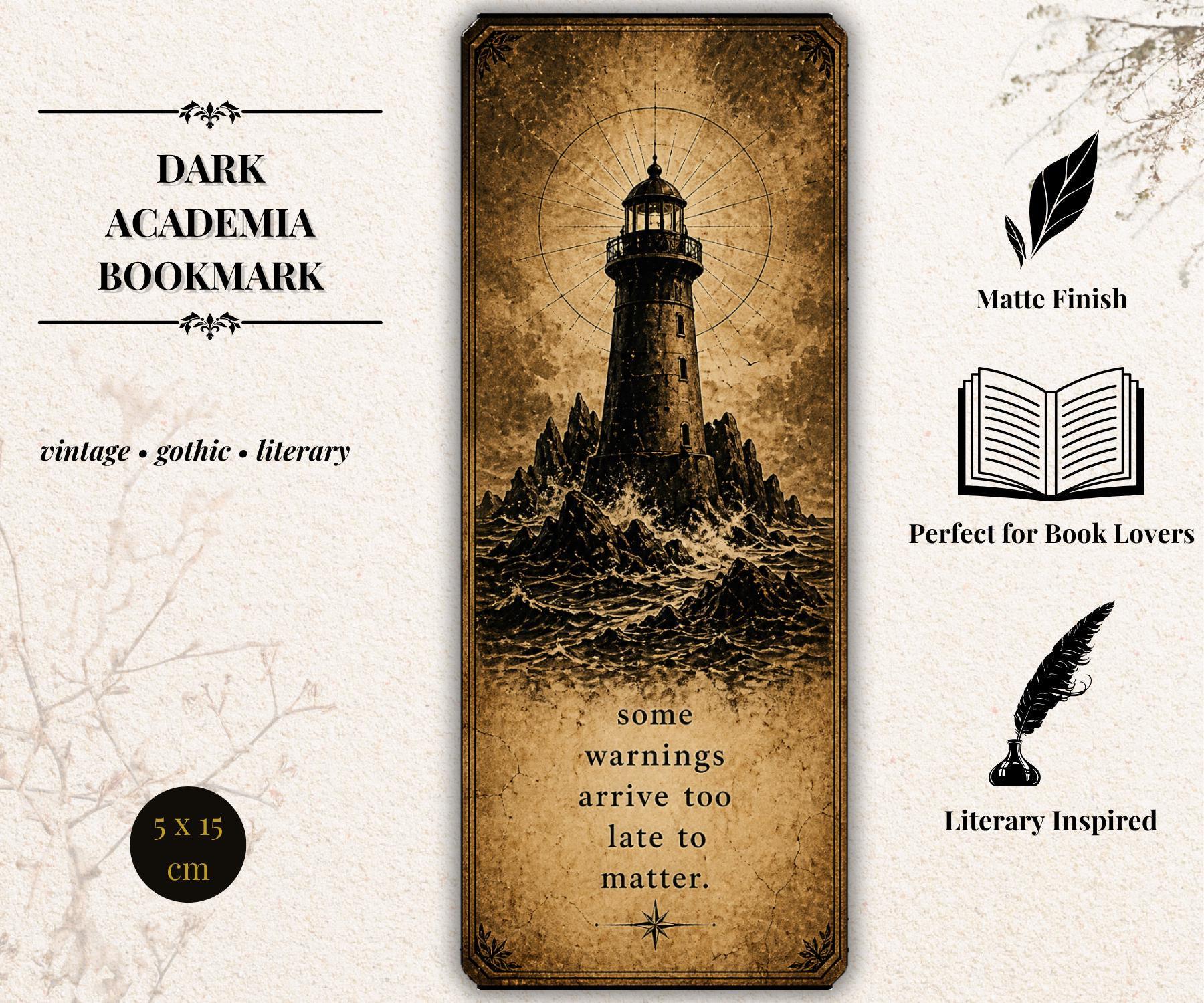 Dark Academia Bookmark, Gothic Raven Design | Vintage Literary Stationery | Ornate Key, Moth - Book Lover Gift