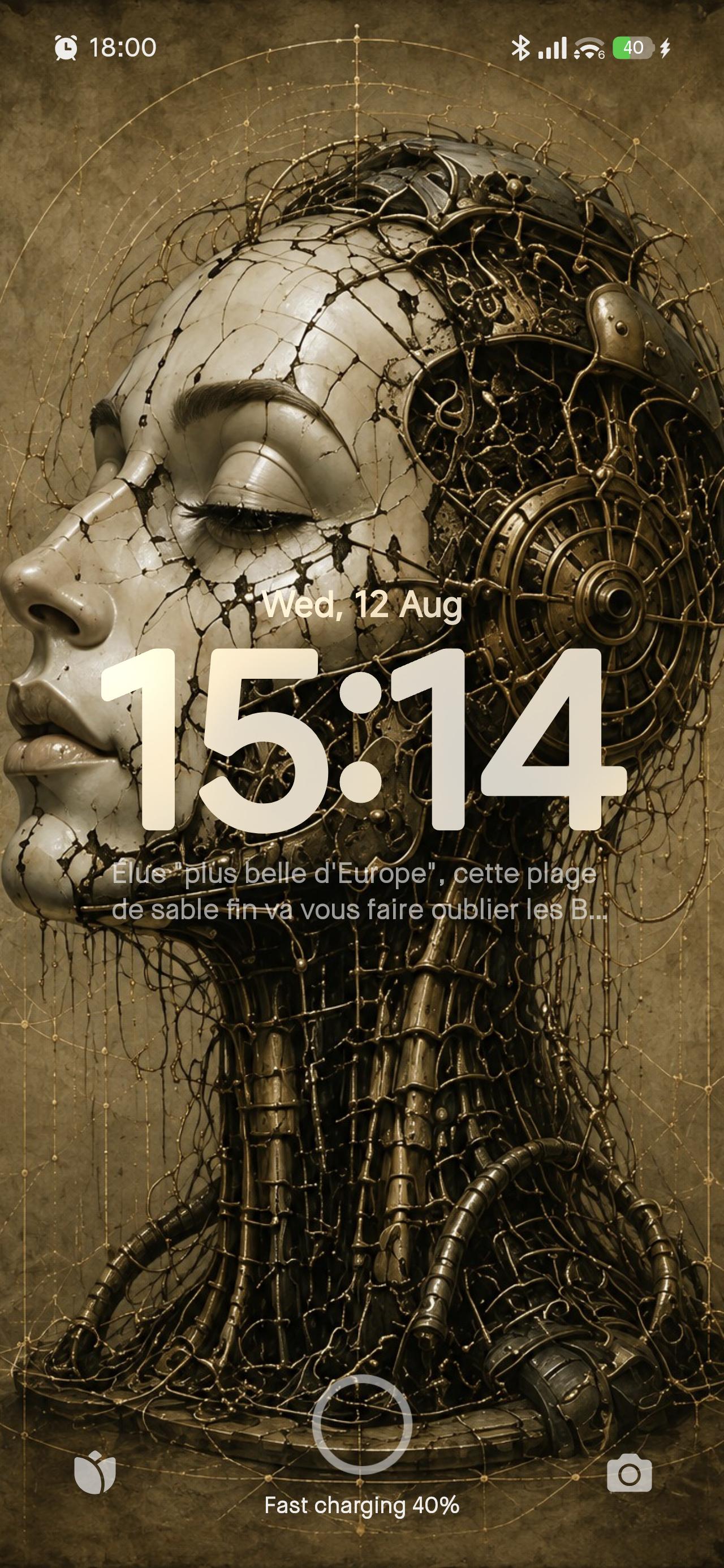 Cyborg Woman Profile V: Biomechanical Dark Academia | Lock Screen Art | Warm Gold Tones | Surreal Digital Download