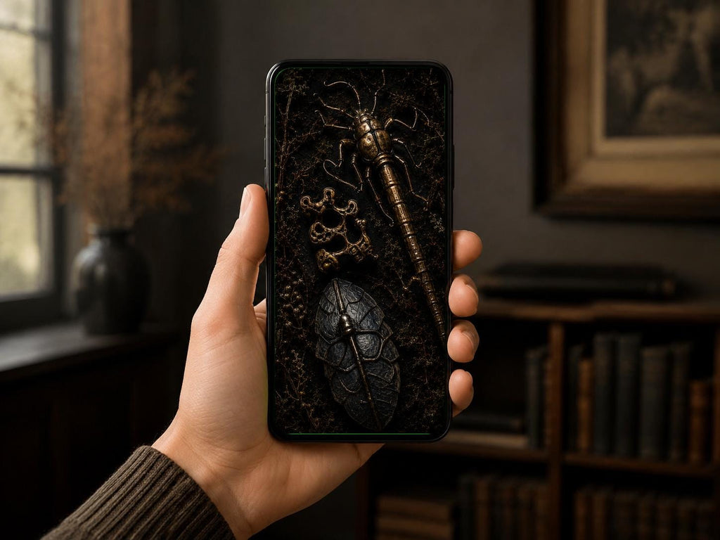 The Crow's Hoard Phone Wallpaper | Dark Goblincore Lock Screen, Shiny Stolen Treasures | Digital Bundle