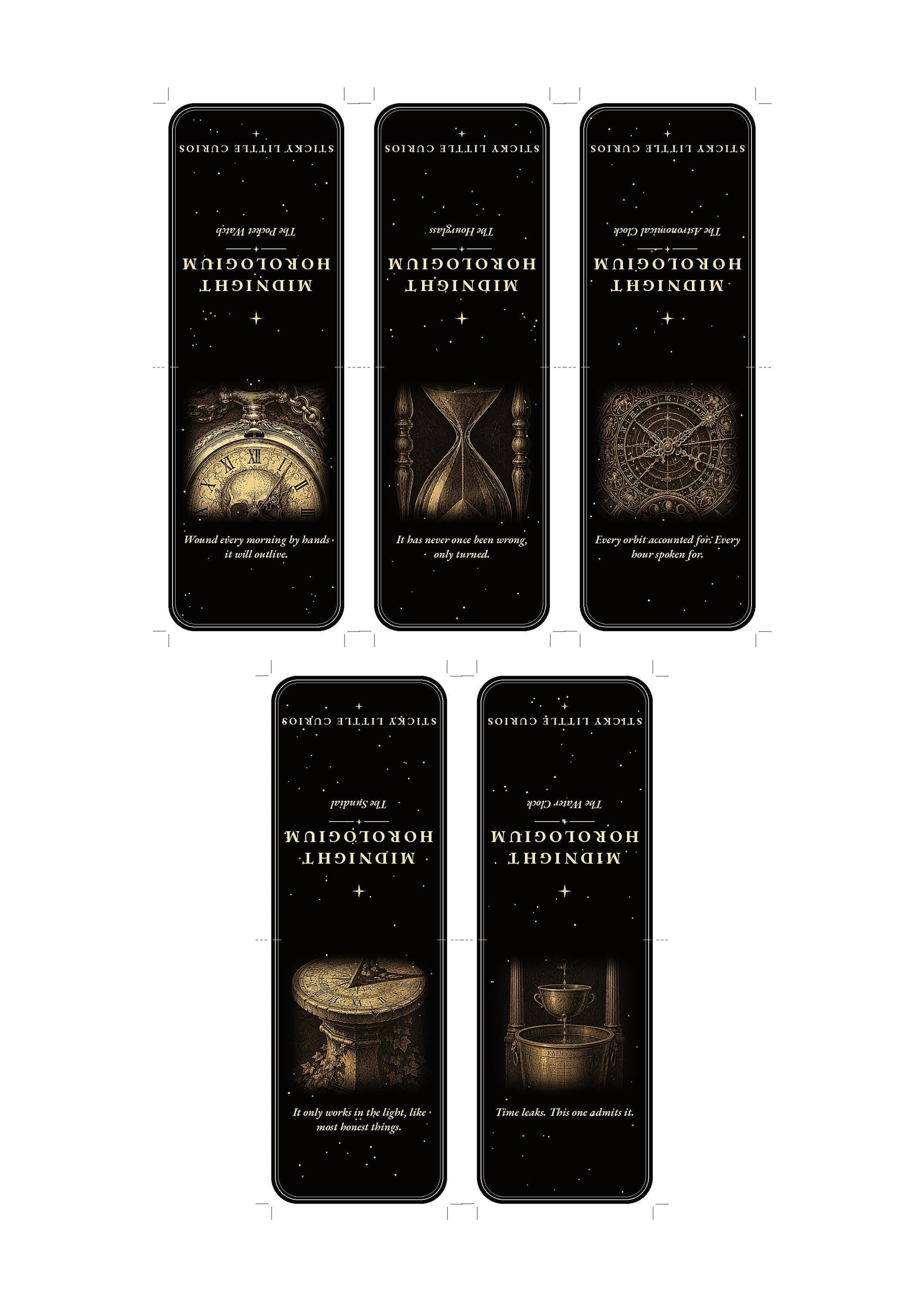 The Midnight Horologium Bookmark, Memento Mori Dark Academia | Gold On Black | Magnetic & Standard Page Marker