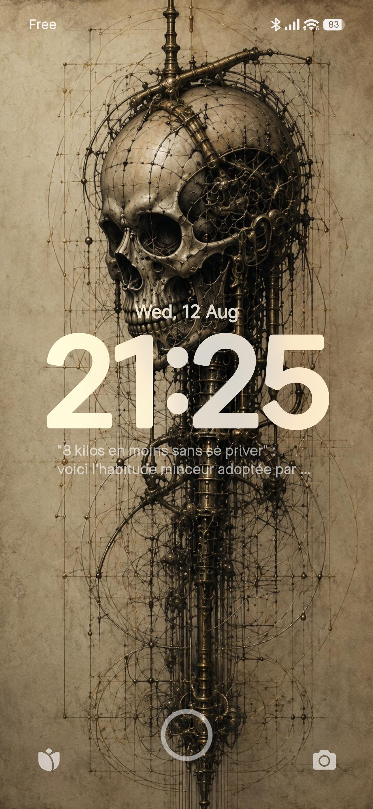 Skull II - Biomechanical Phone Wallpaper, Dark Academia Lock Screen | Gothic Sci-Fi Digital Art | Brass Bone Machinery | Warm Gold Tones