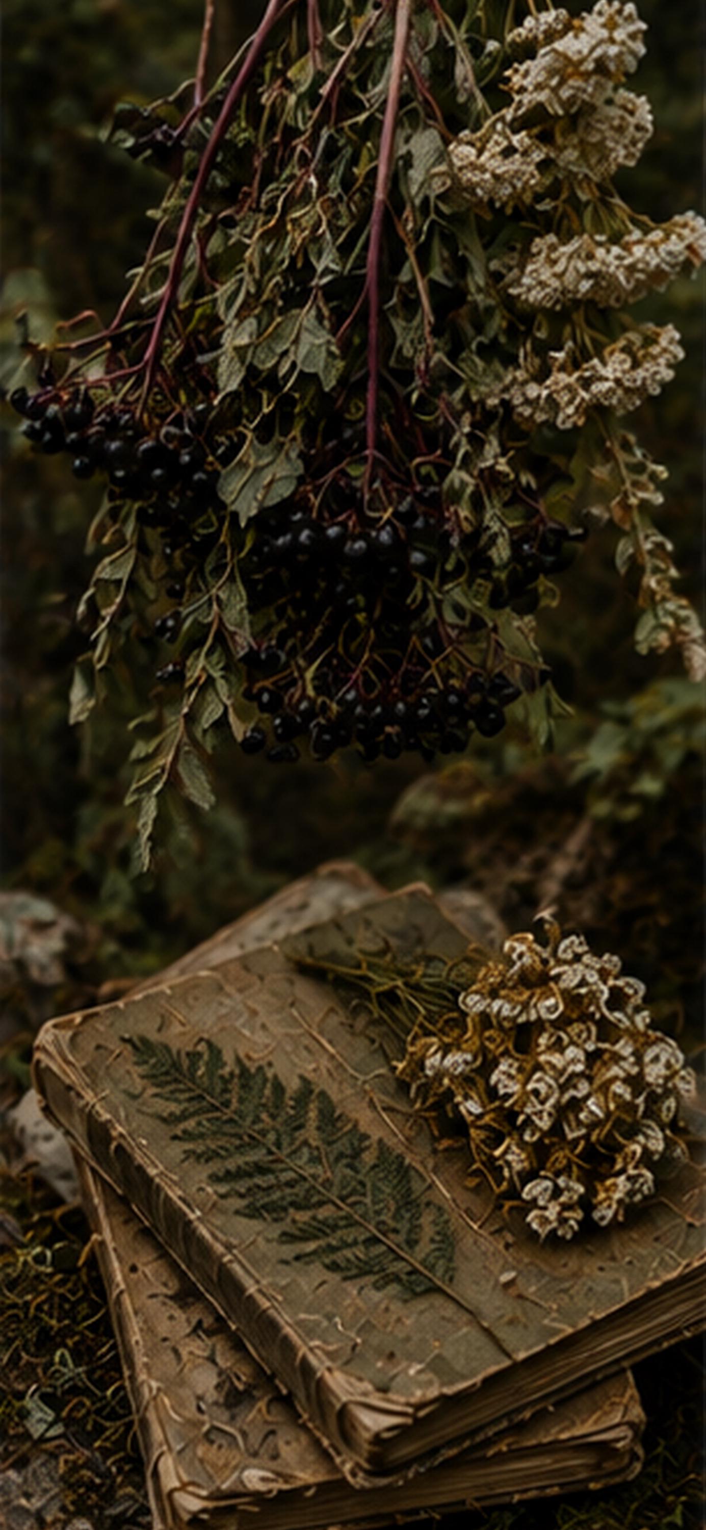 Witchy Botanicals Phone Wallpaper Bundle | Dark Cottagecore Lock Screen, Dried Herbs, Herbal Digital Art
