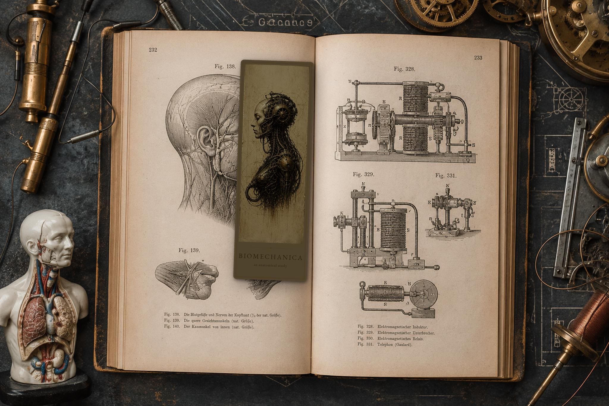 Cyborg Women Biomechanical Bookmark | Dark Academia Gothic | Magnetic Page Marker, Anatomical Sci-Fi Art