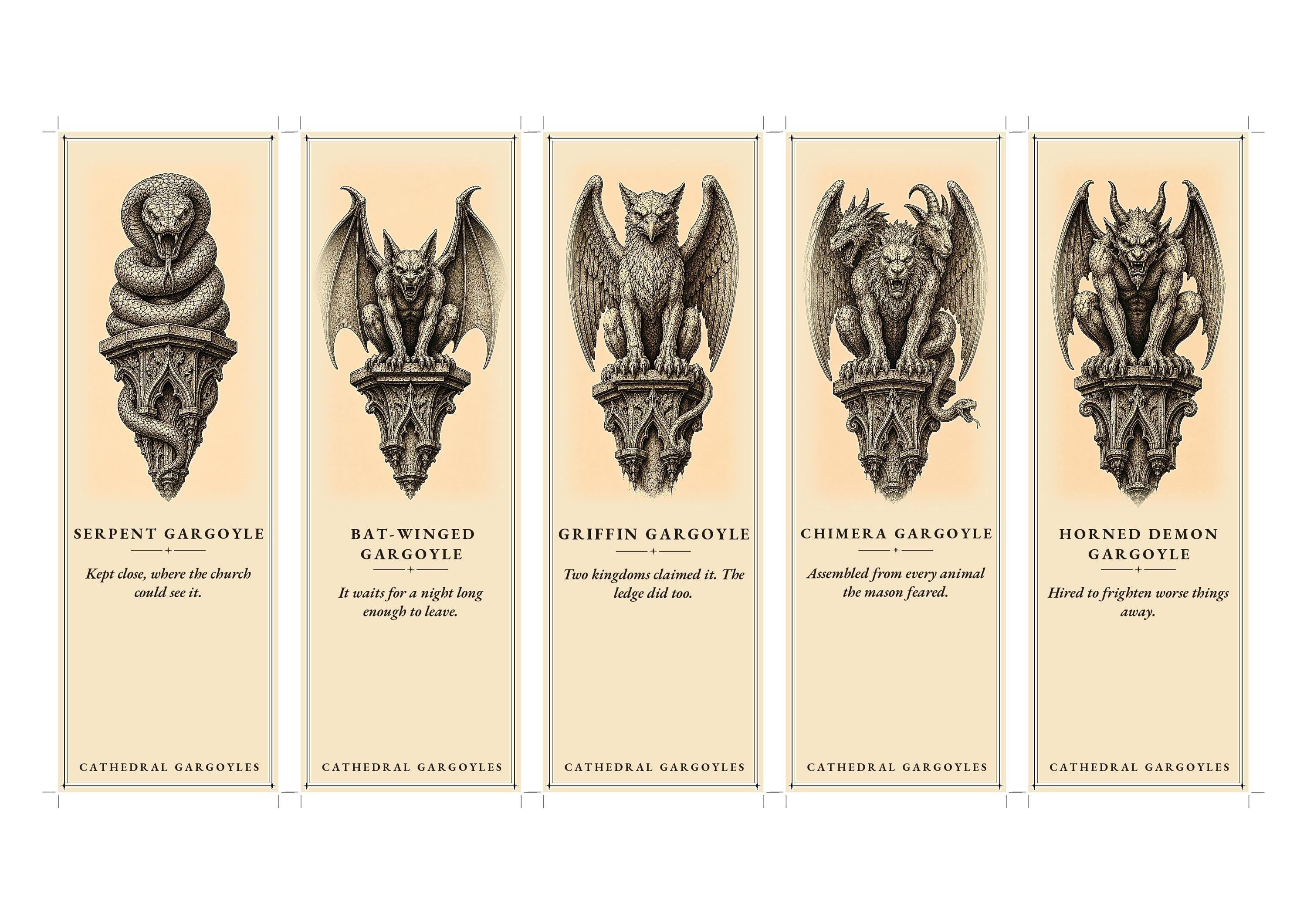 Cathedral Gargoyles The Guardians Printable Bookmarks | Dark Academia Gothic Bookmark Set | Digital Download Print & Cut