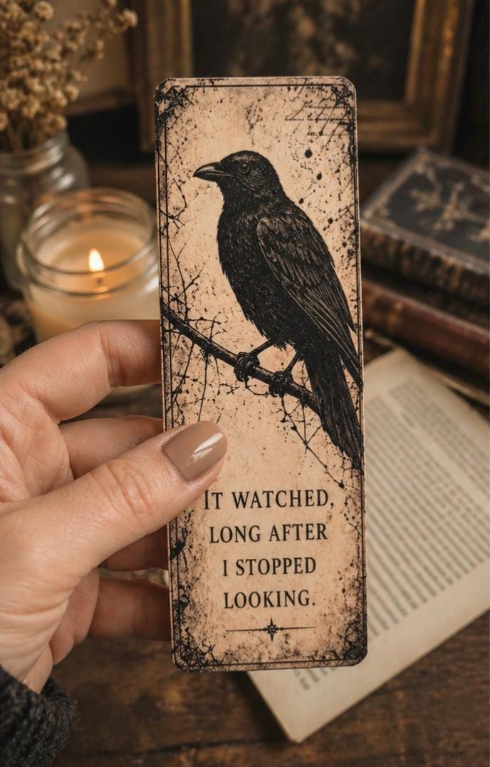 Gothic Raven Bookmark, Dark Academia Literary Accessory | Vintage Antique Bird Art | Mystery Reader Gift
