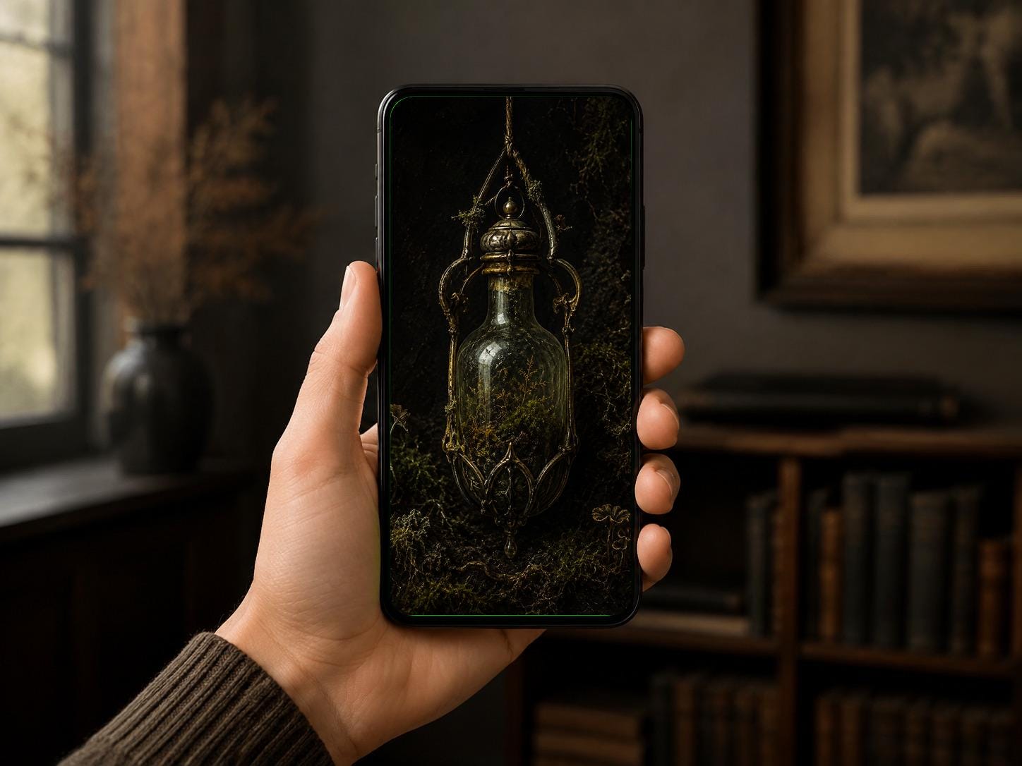 Nocturnal Foraging, Goblincore Lock Screen | Moth & Lantern Wallpaper | iPhone, Android Digital Set