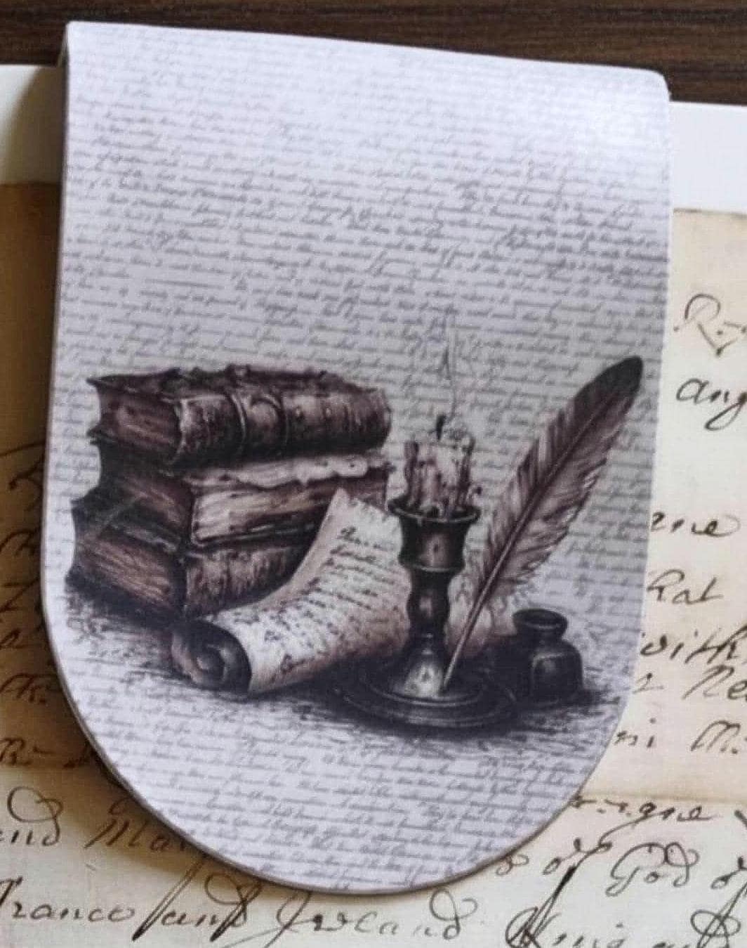 Vintage Writing Desk Magnetic Page Marker | Dark Academia Still Life | Quill & Candle Bookmark | Literary Gift