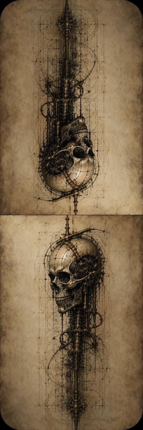 Skulls Biomechanical Bookmark Set | Anatomical Cyborg Art Page Markers | Dark Academia Sci-Fi Goth Gift, Magnetic Double-Sided Marker