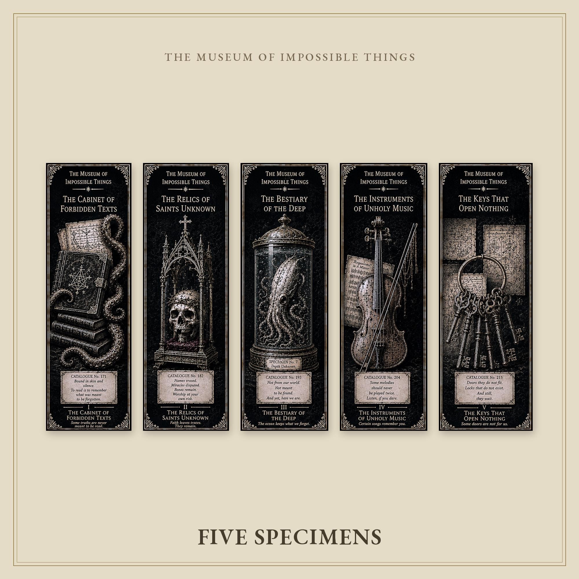 The Forbidden Wing Bookmark | Dark Academia Set of 5 | Standard or Magnetic | Gothic Cabinet of Curiosities