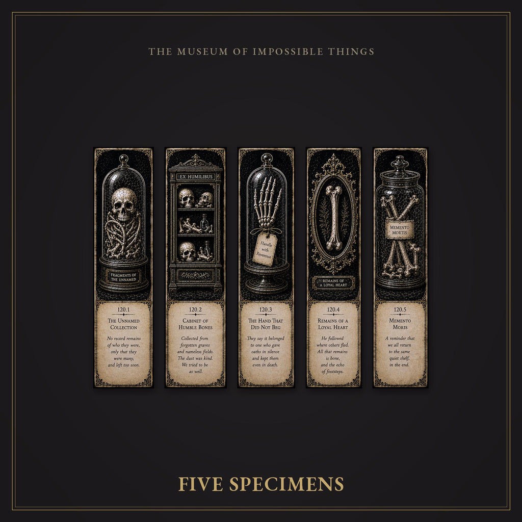 The Bone Custodian Bookmark | Dark Academia Set of 5 | Standard or Magnetic | Gothic Cabinet of Curiosities