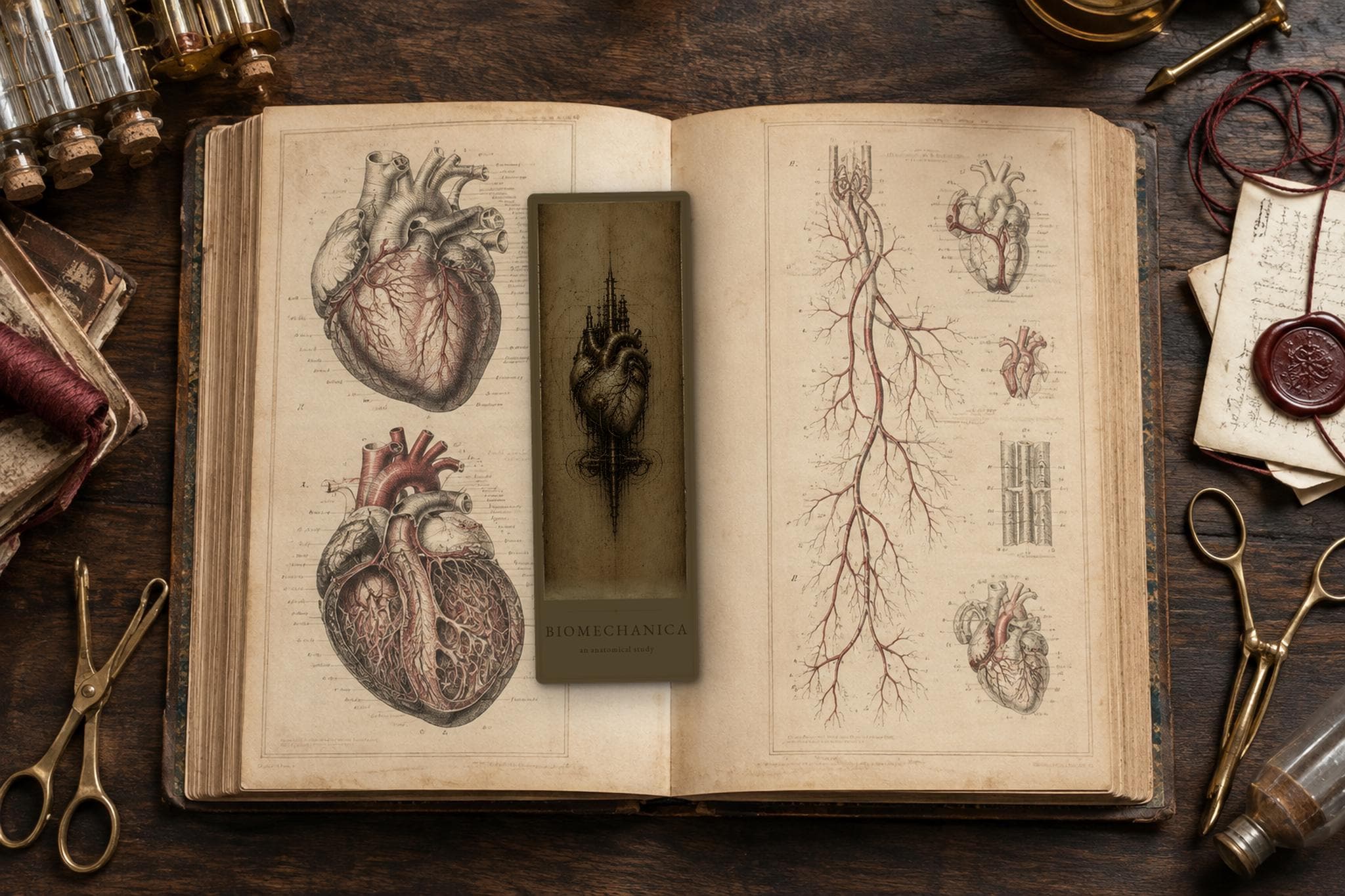 Hearts & Vessels Biomechanical Bookmark, Anatomical Art | Dark Academia Gothic | Magnetic Page Marker | Surreal Gift for Book Lovers