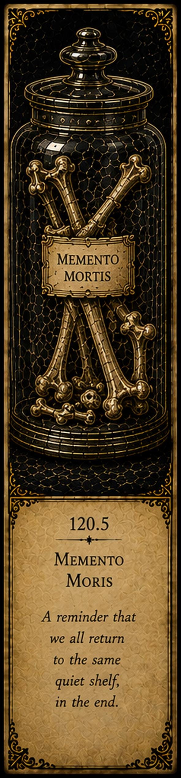 Bone Custodian | Dark Academia Bookmarks - Digital Download | Antique Gold On Black, Set Of 5