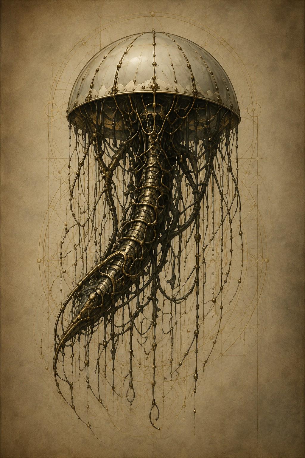 Jellyfish V - Biomechanical Phone Wallpaper | Dark Academia Lock Screen | Gothic Sci-Fi Digital Art | Instant Download