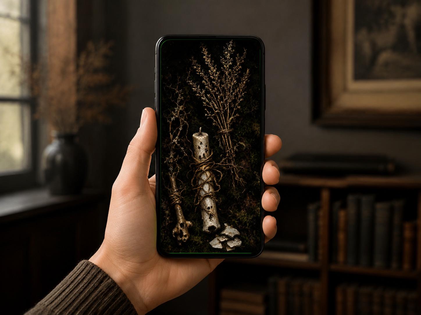 Hedge Witch Midden Phone Wallpaper Bundle | Dark Goblincore Lock Screen, Witchy Aesthetic | iPhone & Android Digital Download
