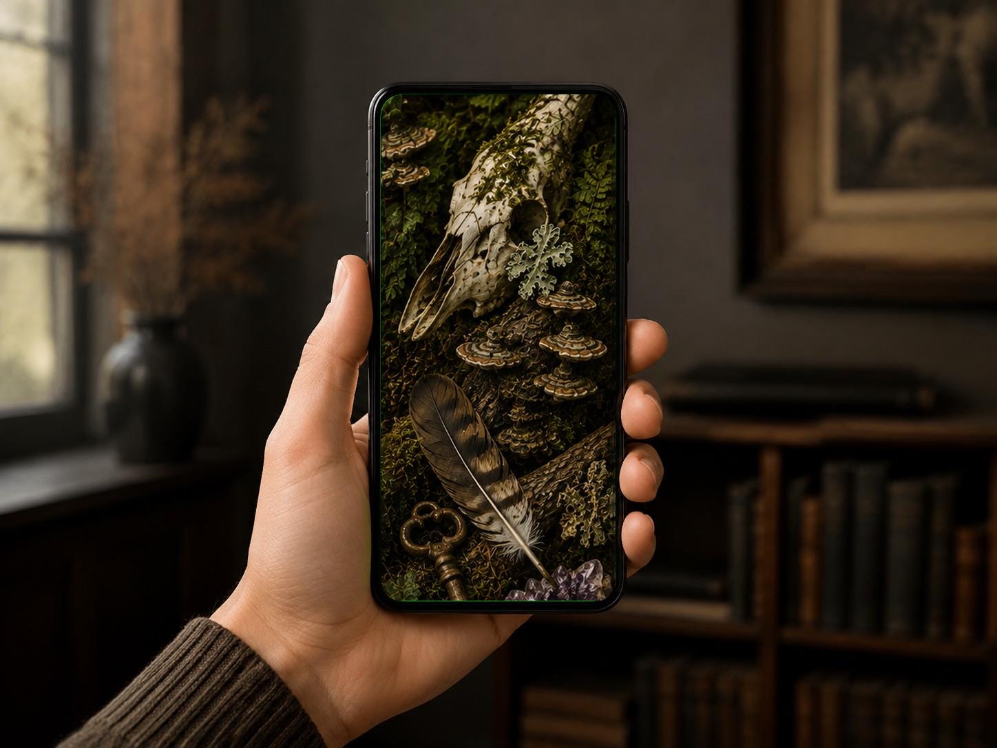 Goblincore Phone Wallpaper Bundle | Cabinet of Curiosities, Bones, Feathers (Digital Download)