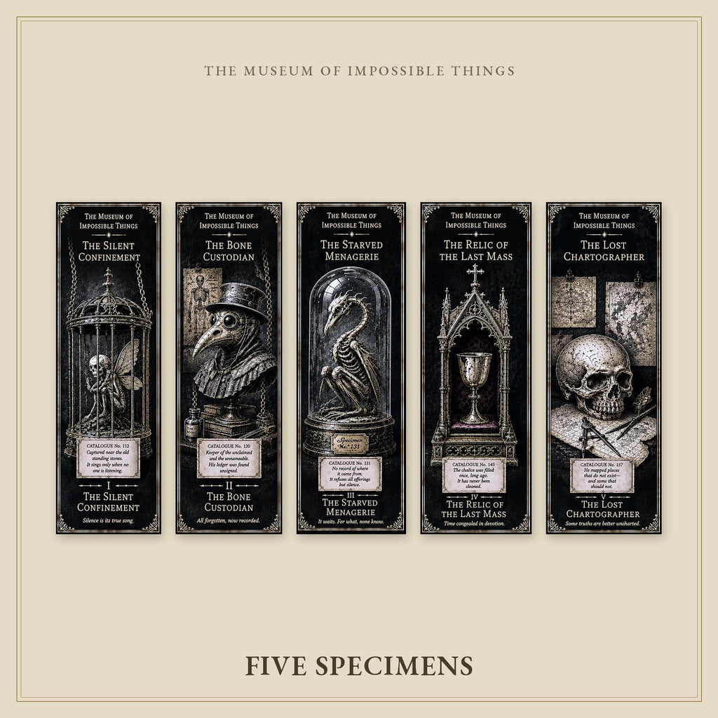 The Forgotten Exhibits Bookmark | Dark Academia Set of 5 | Standard or Magnetic | Gothic Cabinet of Curiosities