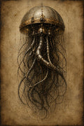 Jellyfish III Phone Wallpaper | Biomechanical Dark Academia | Brass Bone Machinery Lock Screen | Surreal Sci-Fi Digital Download