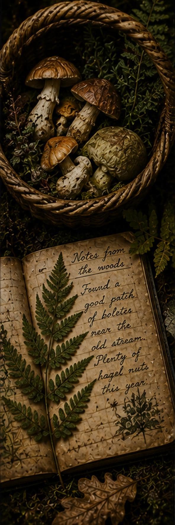 The Forager - Goblincore Bookmarks | Woodland Botanical, Edible Mushrooms, Forager Art, Digital Download