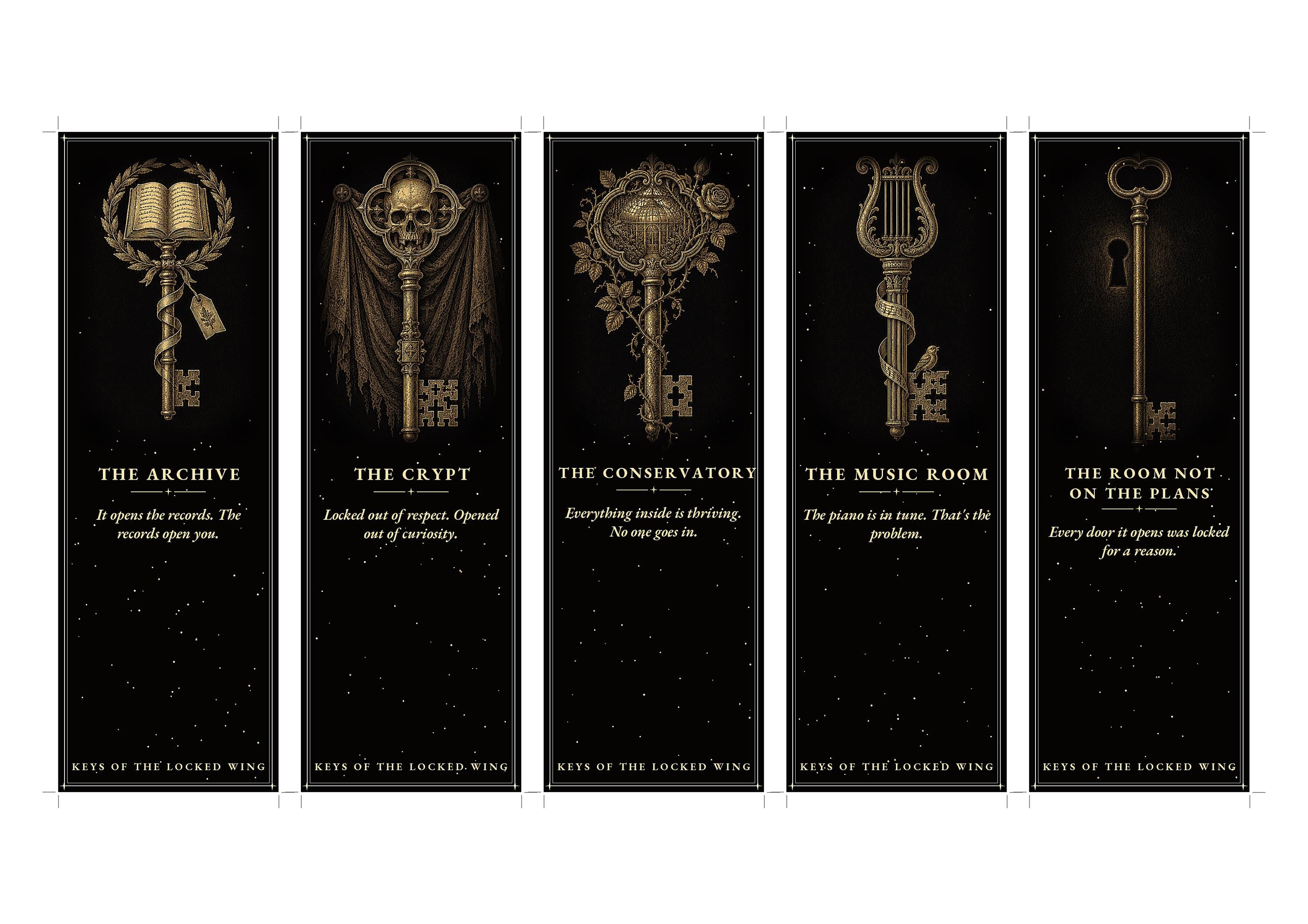 Keys of the Locked Wing Printable Bookmarks | Dark Academia Gothic Bookmark Set | Skeleton Key Digital Download