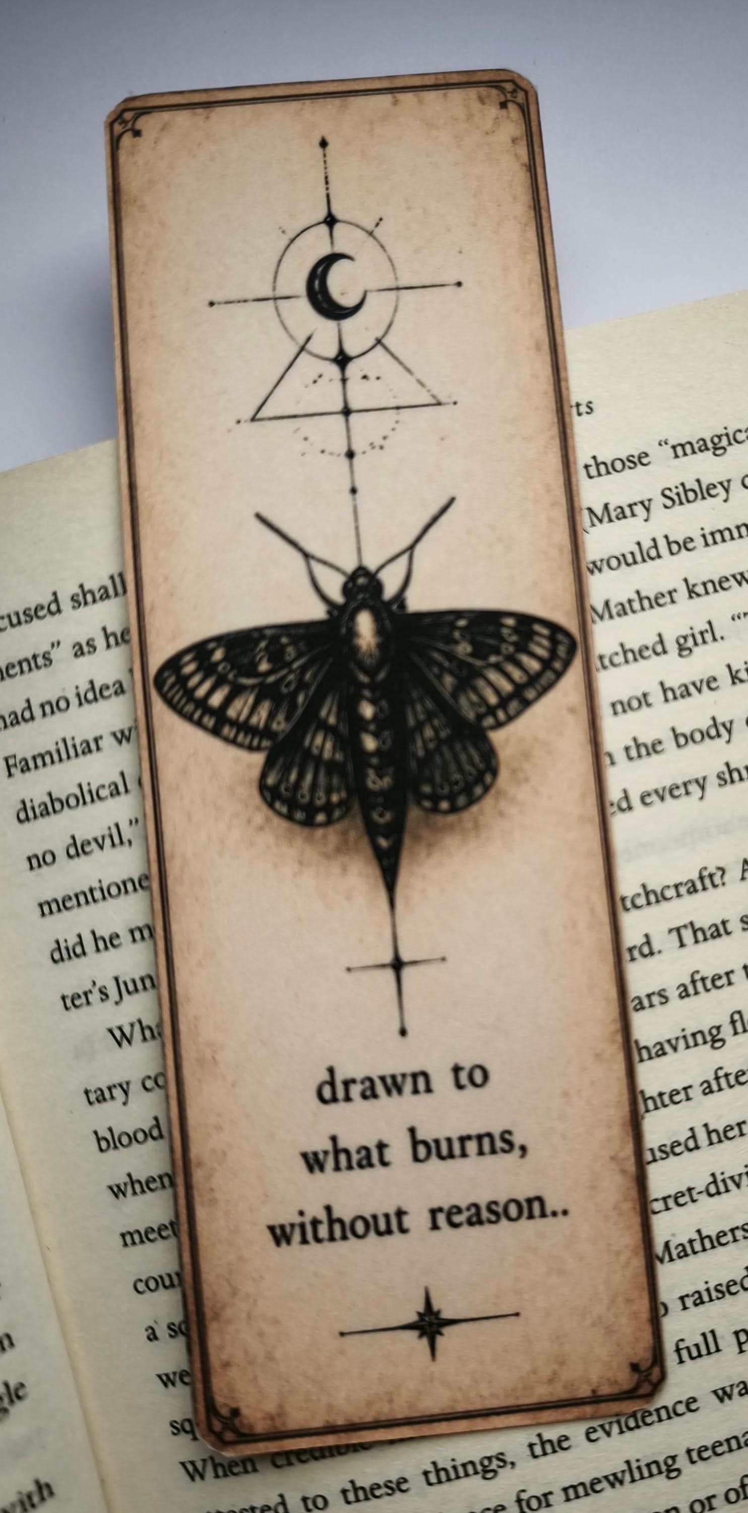 Death Moth Bookmark: Gothic Lunar Art | Witchy Aesthetics | Book Lover Gift | Dark Academia Reading Accessory | Vintage Horror Fan