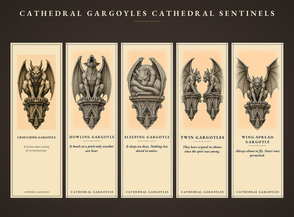 Cathedral Gargoyles Bookmark, Dark Academia Sentinels | Gothic Stone Creature Art | Handmade Page Marker, Literary Gift