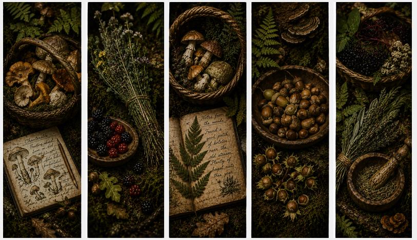 The Forager - Goblincore Bookmarks | Woodland Botanical, Edible Mushrooms, Forager Art, Digital Download
