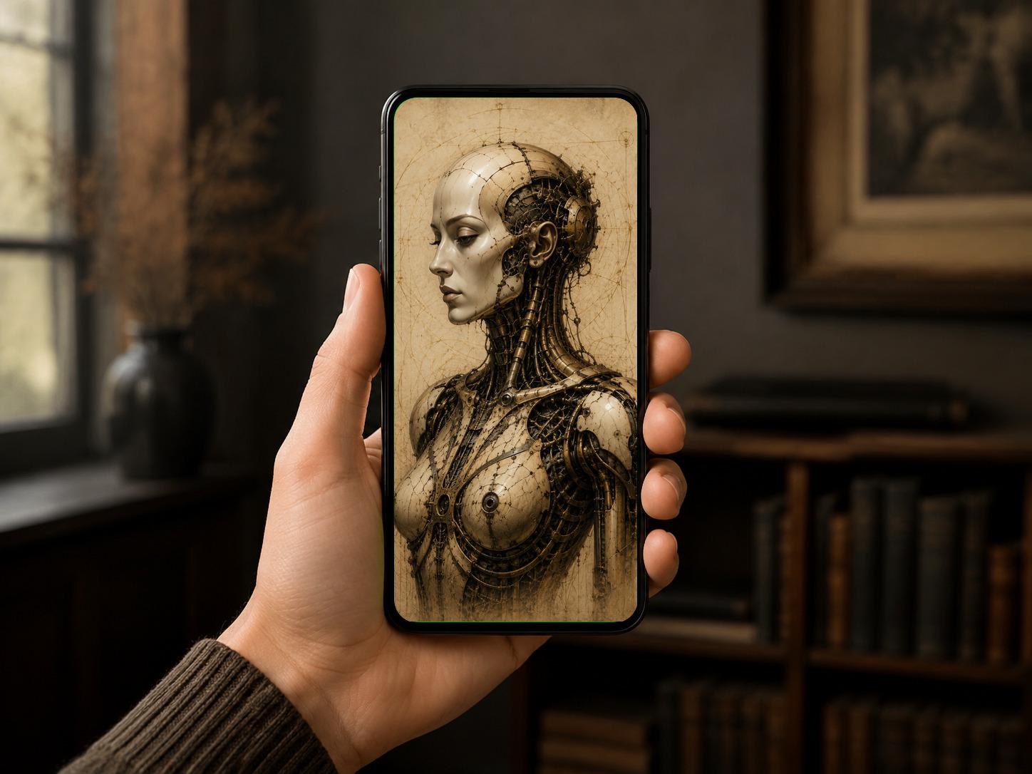 Cyborg Woman Profile - Biomechanical Surreal Wallpaper | Gothic Sci-Fi Lock Screen, Android & iPhone, High Resolution