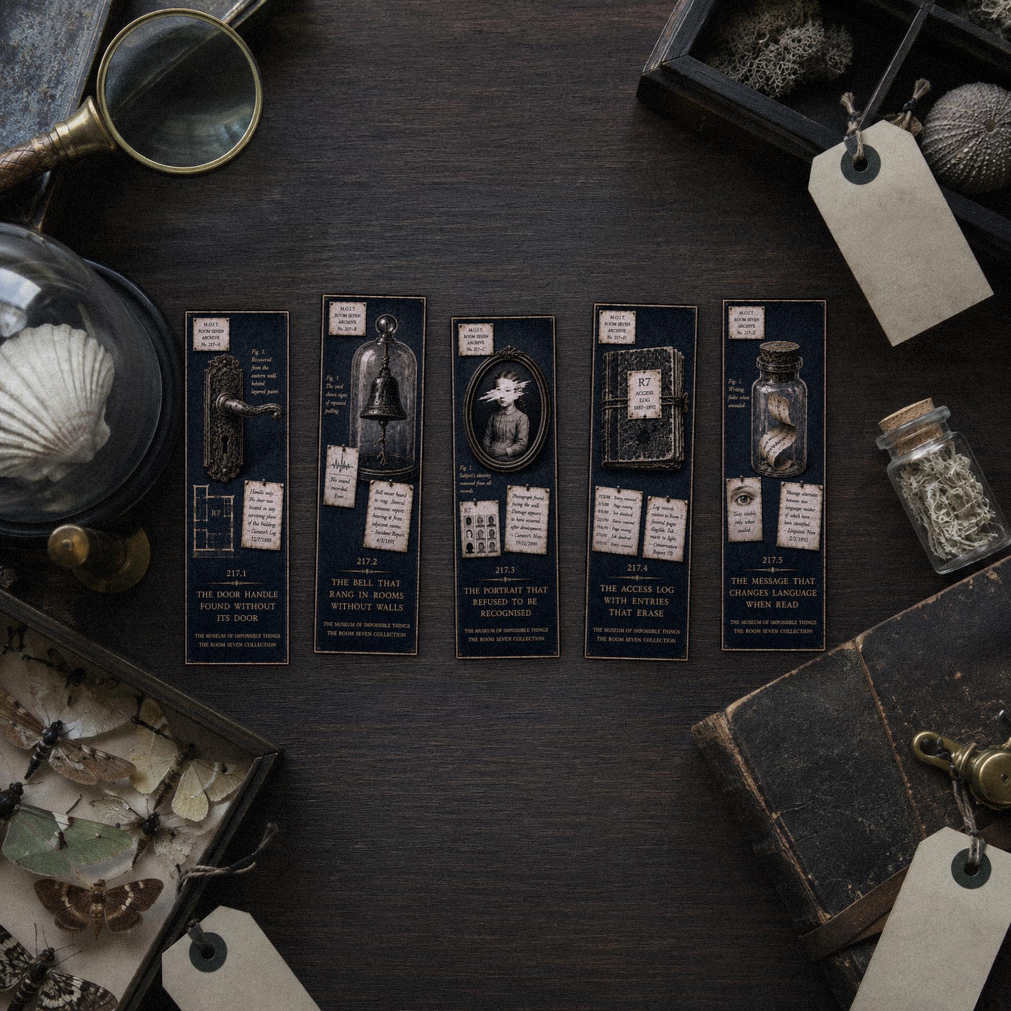 The Room Seven Collection Bookmark | Dark Academia Set of 5 | Standard or Magnetic | Gothic Cabinet of Curiosities