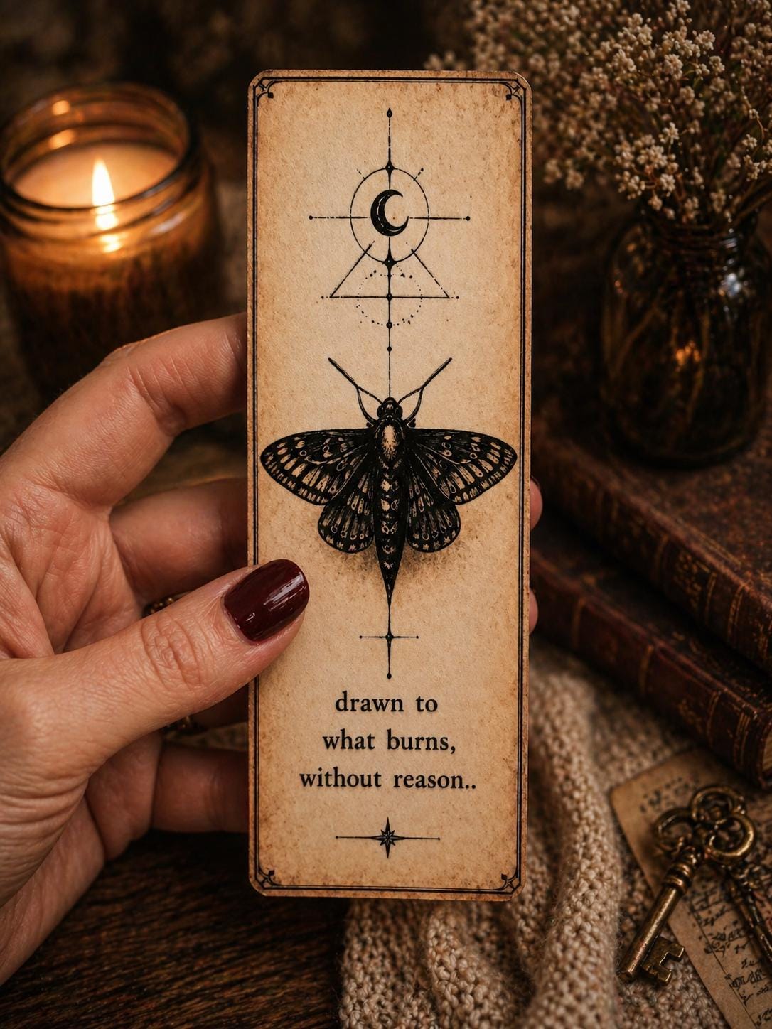 Death Moth Bookmark: Gothic Lunar Art | Witchy Aesthetics | Book Lover Gift | Dark Academia Reading Accessory | Vintage Horror Fan