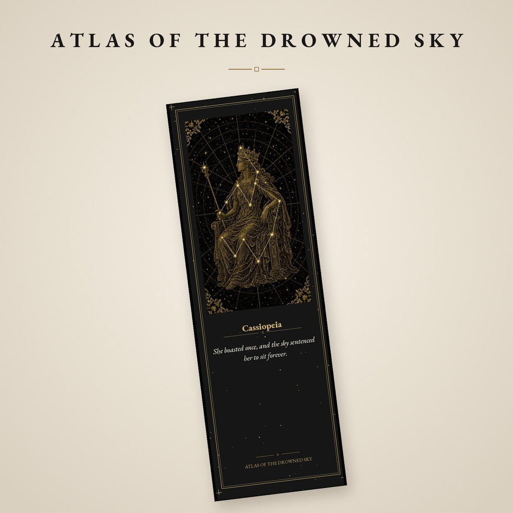 Atlas of the Drowned Sky Bookmark, Dark Academia | Gold Constellation Art | Celestial Page Marker, Handmade