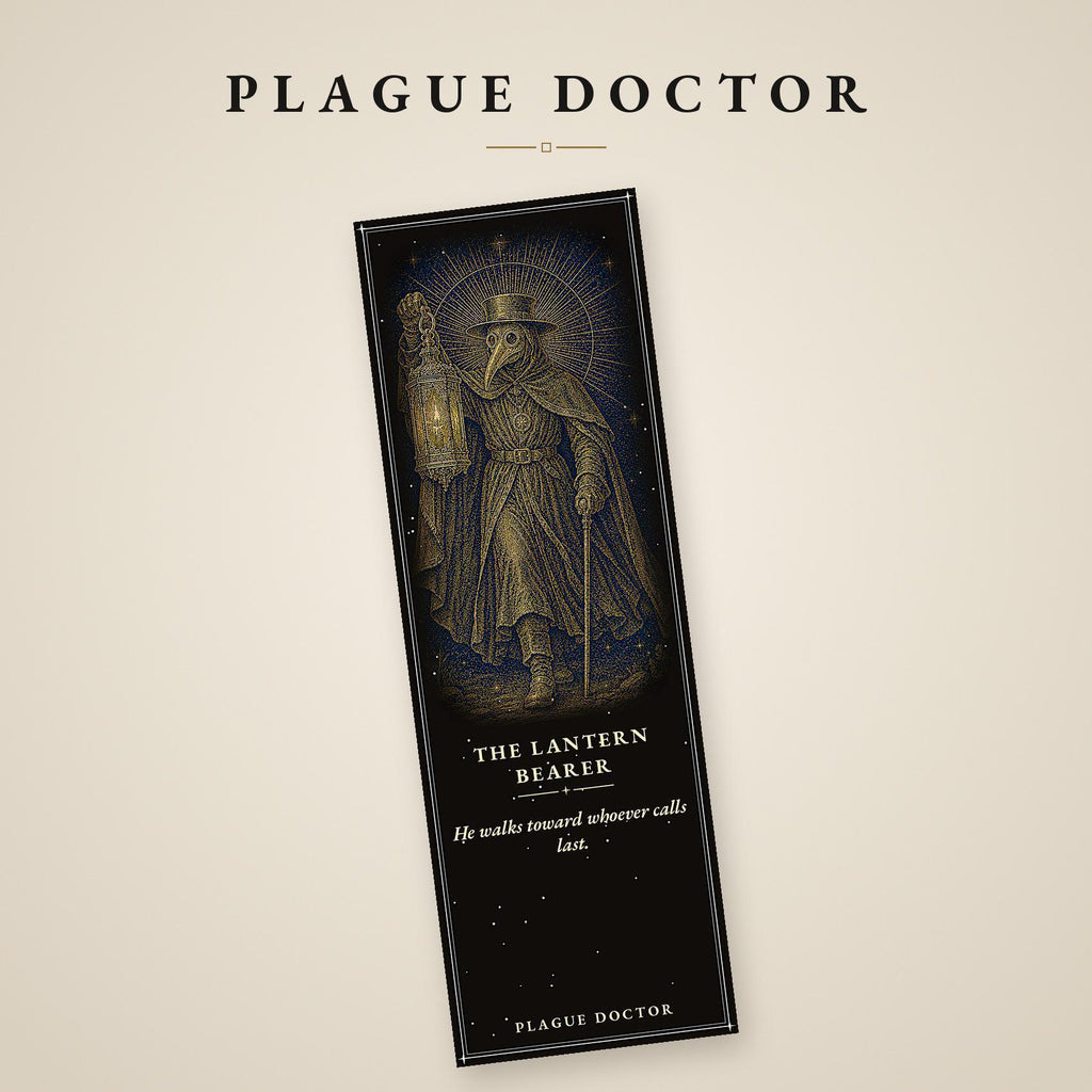 Plague Doctor Gothic Bookmark | Gold Linework, Standard or Magnetic | Dark Academia Page Marker, Memento Mori Design