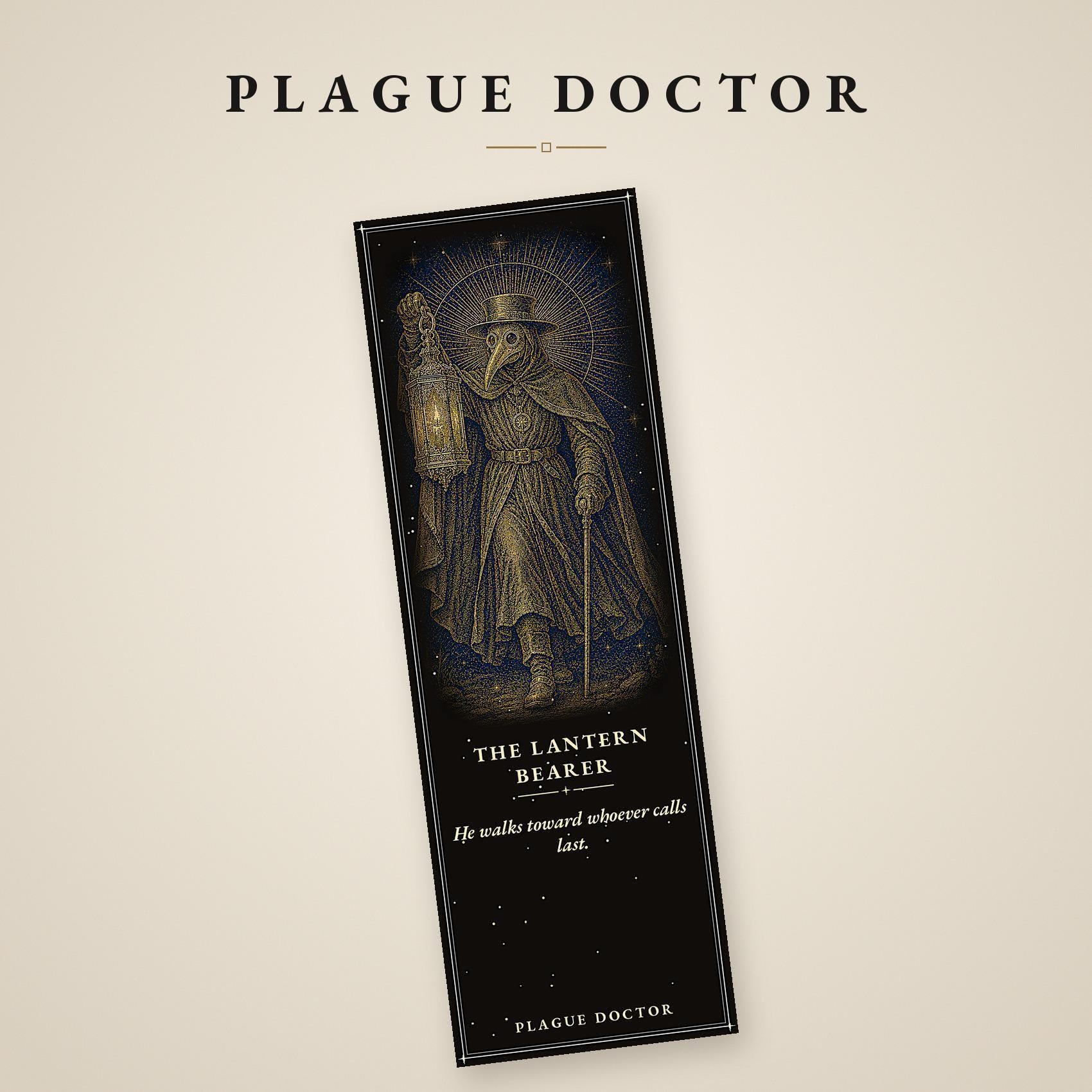 Plague Doctor Gothic Bookmark | Gold Linework, Standard or Magnetic | Dark Academia Page Marker, Memento Mori Design
