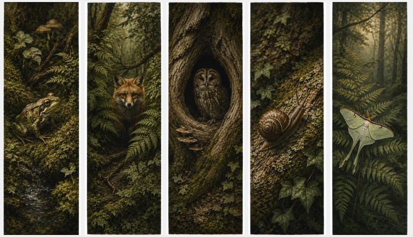 Forest Creatures Printable Bookmarks | Goblincore Page Marker Set, Dark Cottagecore Art, Book Lover Gift, Nature Themed Digital Download