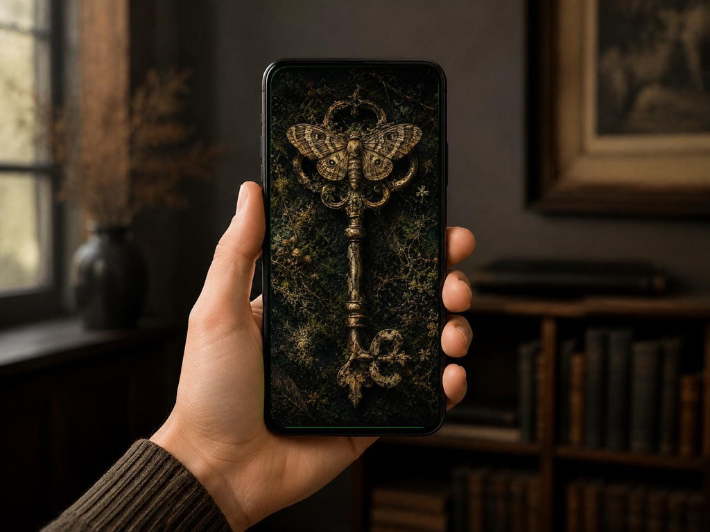 The Drowned Path Phone Wallpaper | Dark Goblincore Lock Screen, Swamp Lanterns | Fantasy Digital Download Set