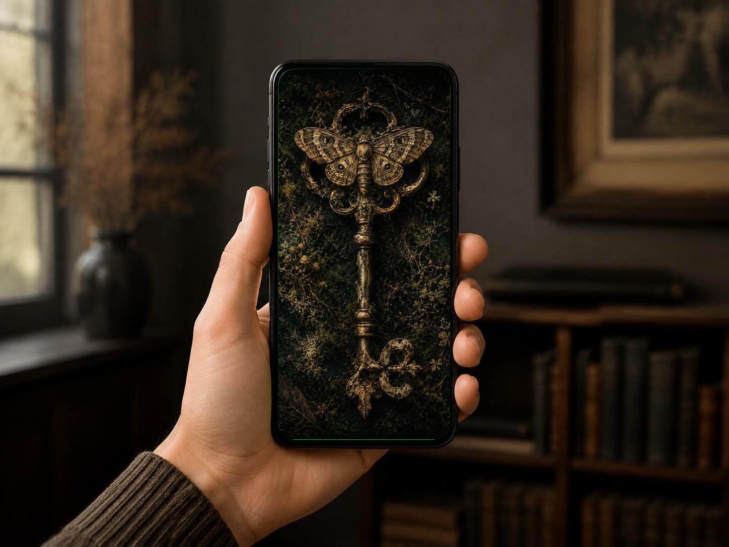 The Drowned Path Phone Wallpaper | Dark Goblincore Lock Screen, Swamp Lanterns | Fantasy Digital Download Set