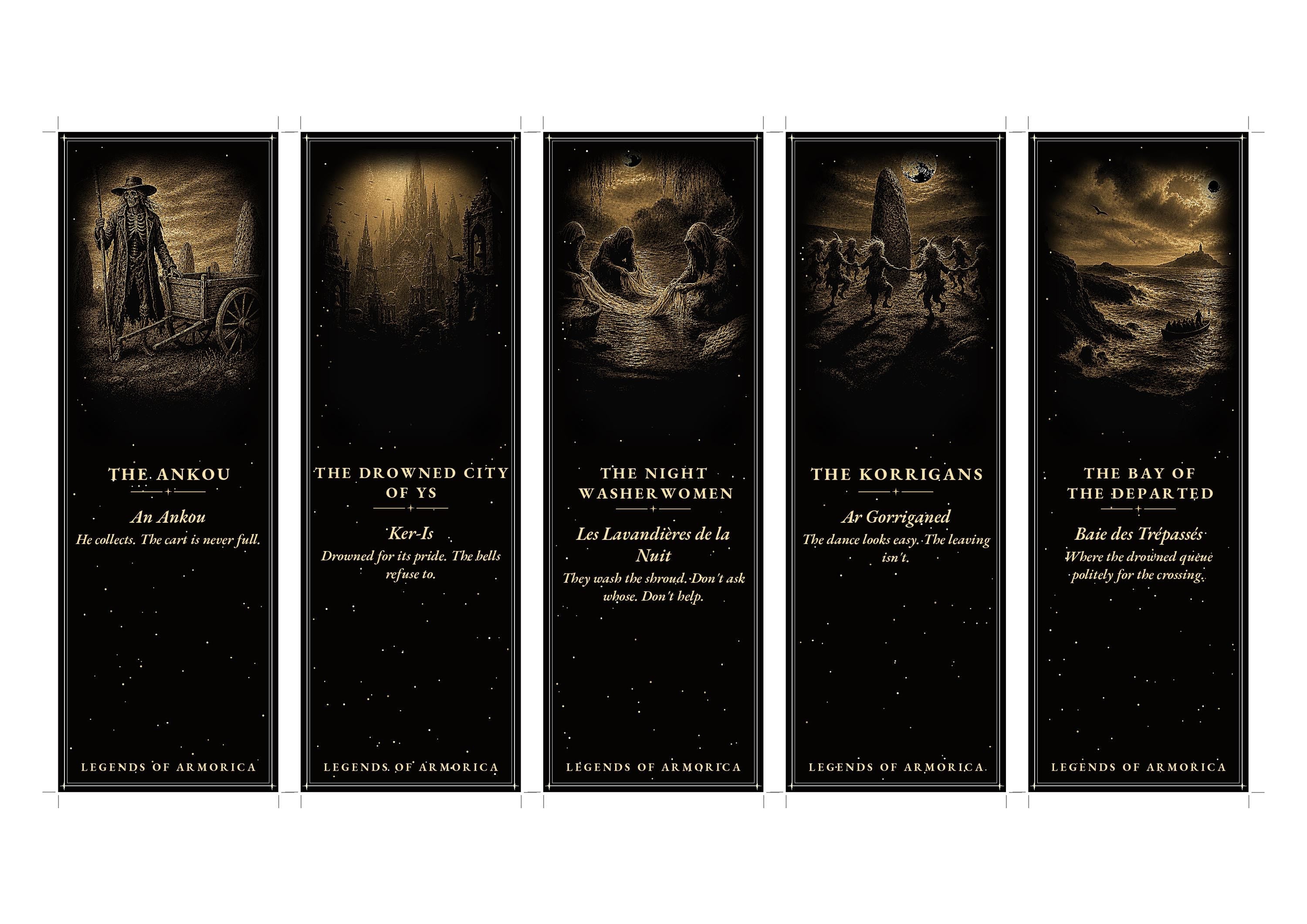 Legends of Armorica Printable Bookmarks | Dark Academia Gothic Bookmark Set | Breton Folklore Digital Download