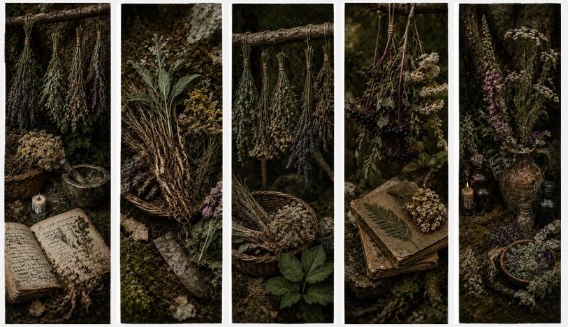 Witchy Botanicals Printable Bookmarks | Goblincore Herb Art, Dark Cottagecore | Dried Herbs Bundle, Forager Gift Set