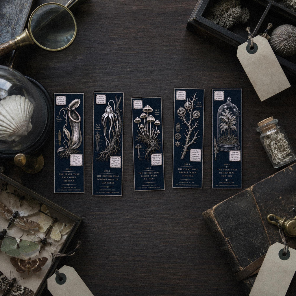 Strange Flora Bookmark | Dark Academia Set of 5 | Standard or Magnetic | Gothic Cabinet of Curiosities