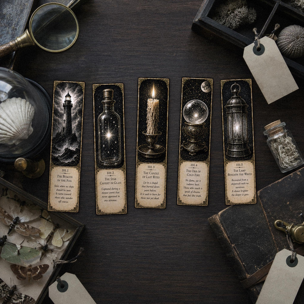 Lights That Refuse to Die Bookmark | Dark Academia Set of 5 | Standard or Magnetic | Gothic Cabinet of Curiosities
