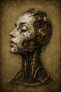 Cyborg Woman Profile V: Biomechanical Dark Academia | Lock Screen Art | Warm Gold Tones | Surreal Digital Download