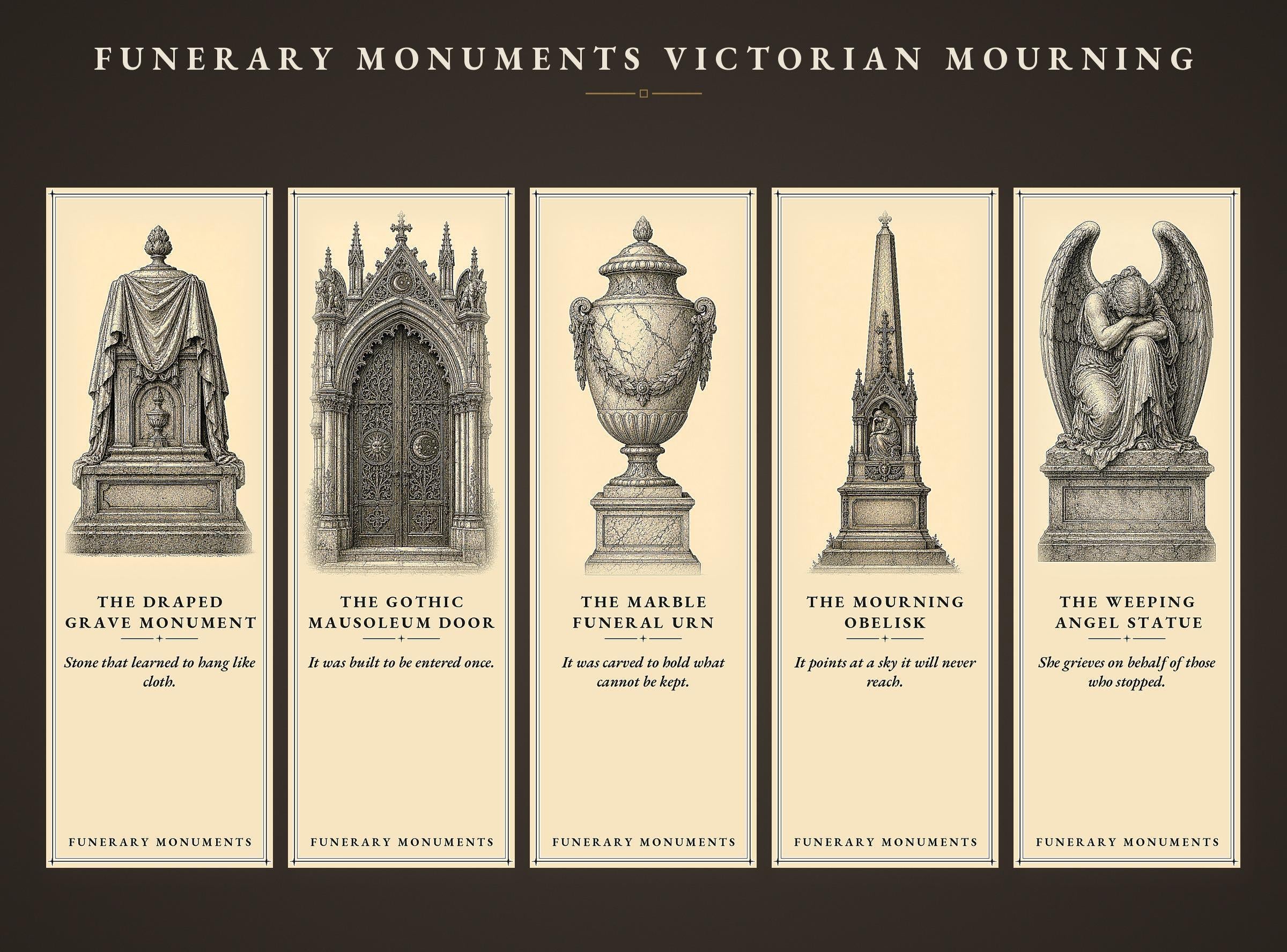 Funerary Monuments Victorian Mourning Bookmark | Dark Academia Cemetery Bookmark | Standard or Magnetic Page Marker