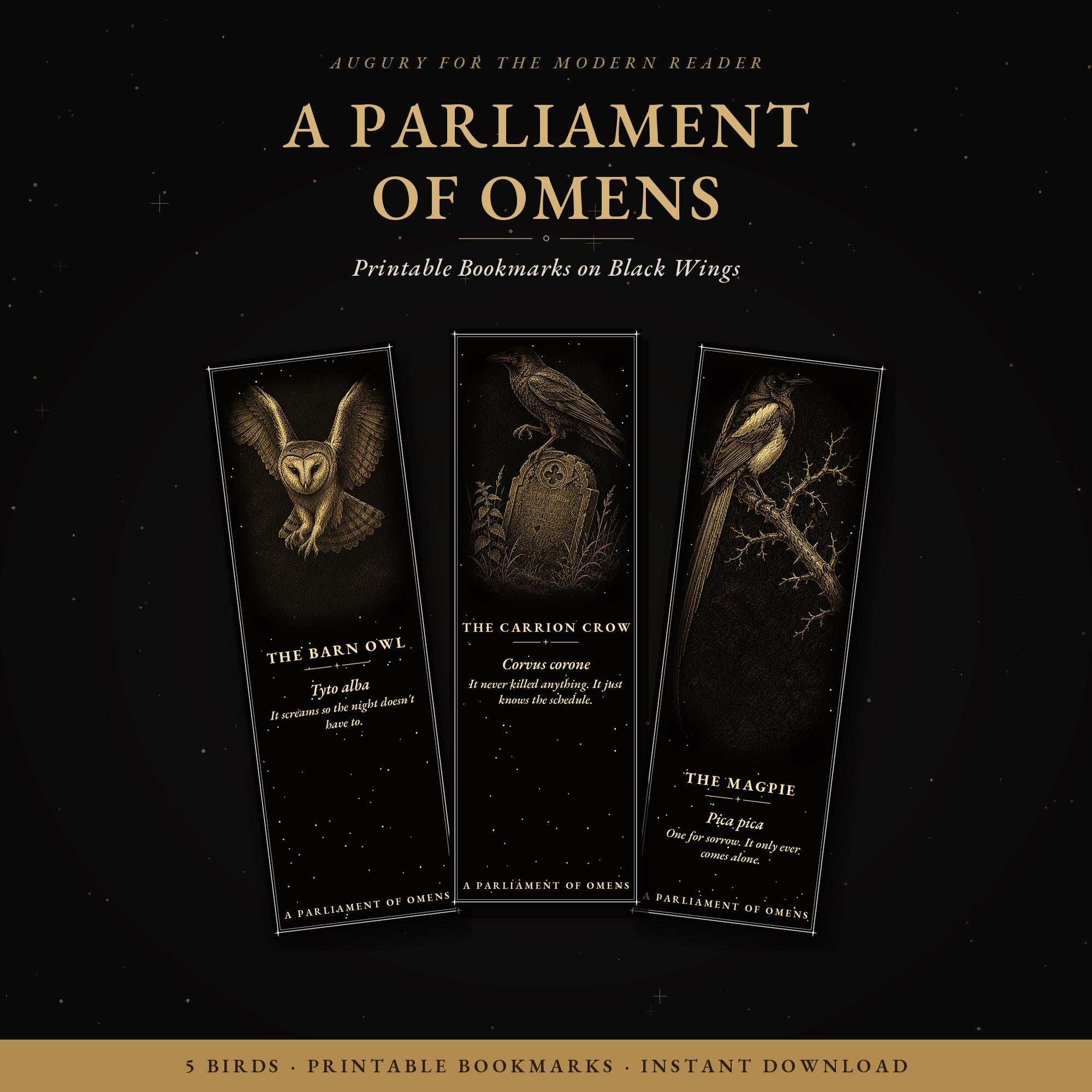 A Parliament of Omens Bookmark | Dark Academia Raven Crow Bookmark | Standard or Magnetic Page Marker