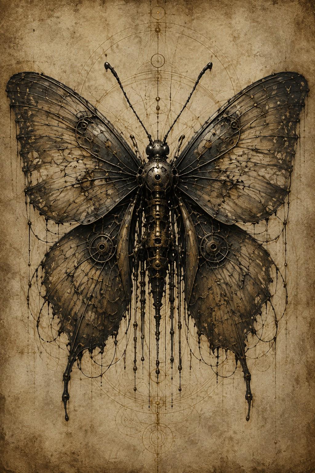 Moth - Biomechanical Phone Wallpaper | Dark Academia Lock Screen | Gothic Surreal Digital Art