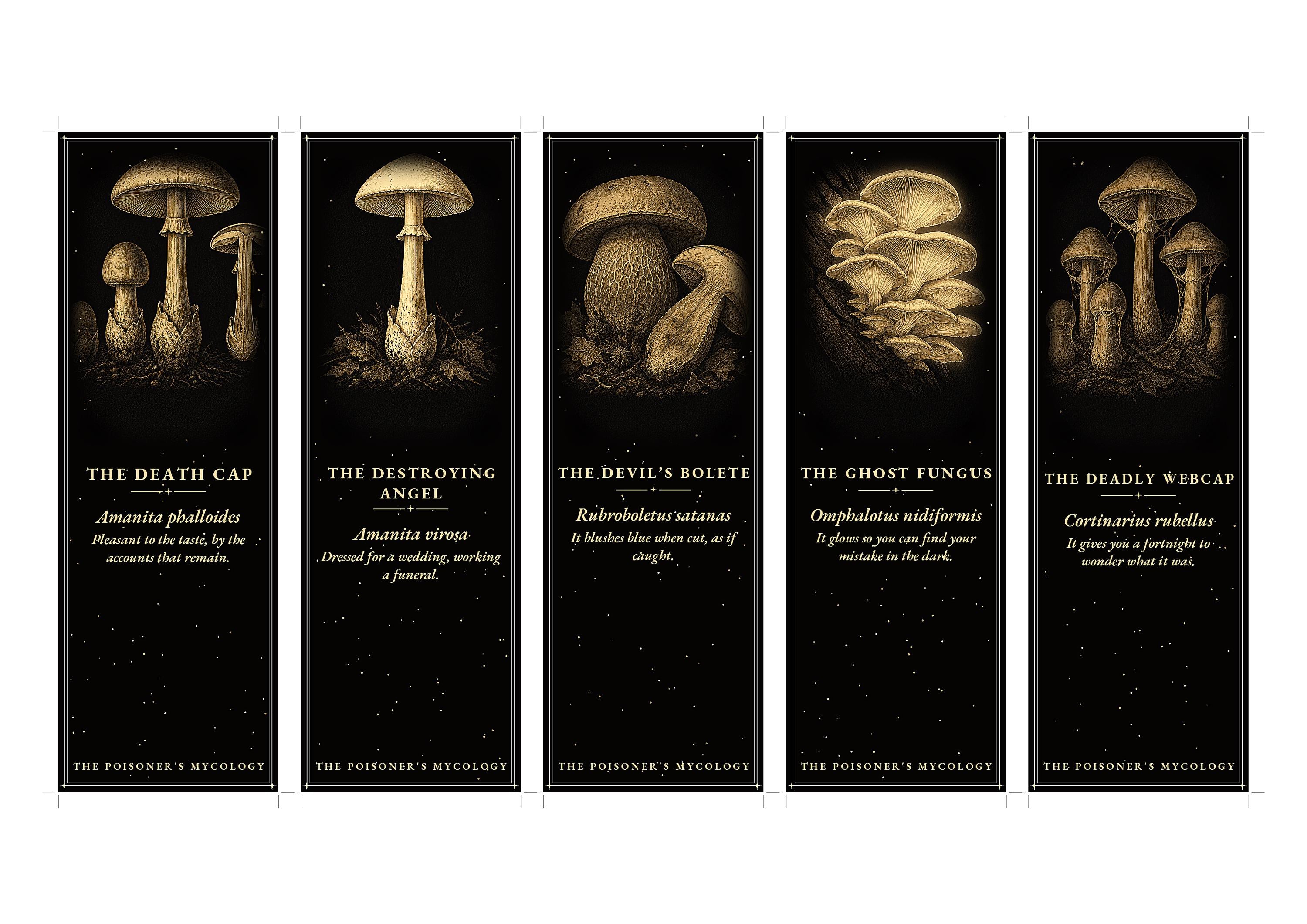 The Poisoner's Mycology Printable Bookmarks | Dark Academia Gothic Bookmark Set | Mushroom Digital Download