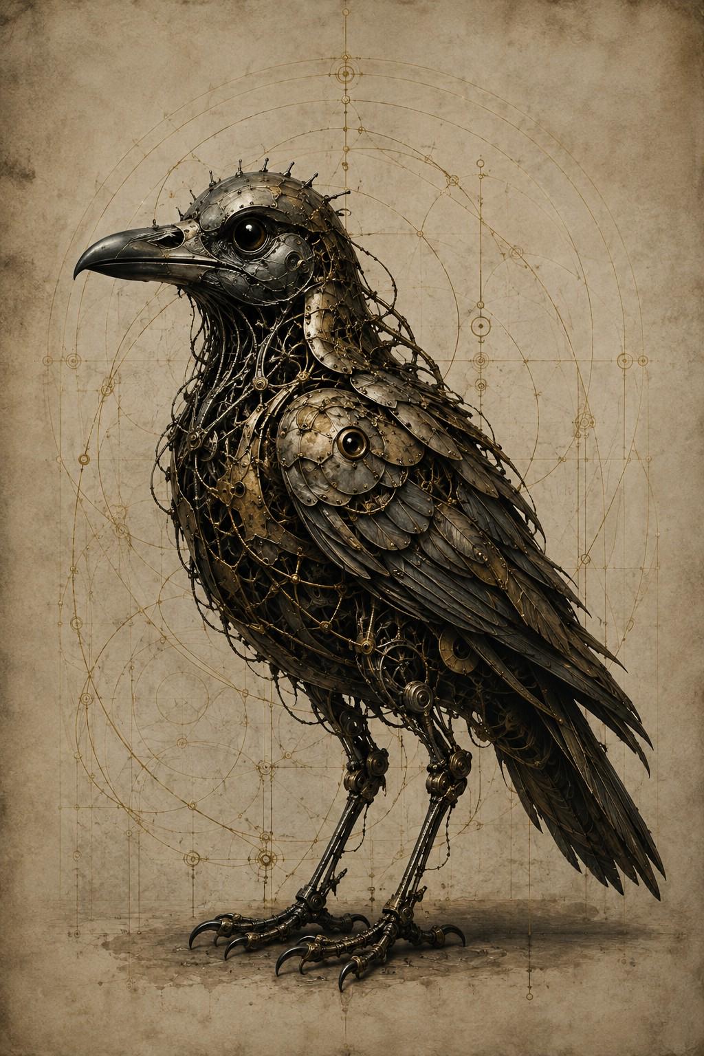 Raven III Biomechanical Phone Wallpaper | Dark Academia Lock Screen | Brass Bone Machinery | Gothic Surreal Digital Download