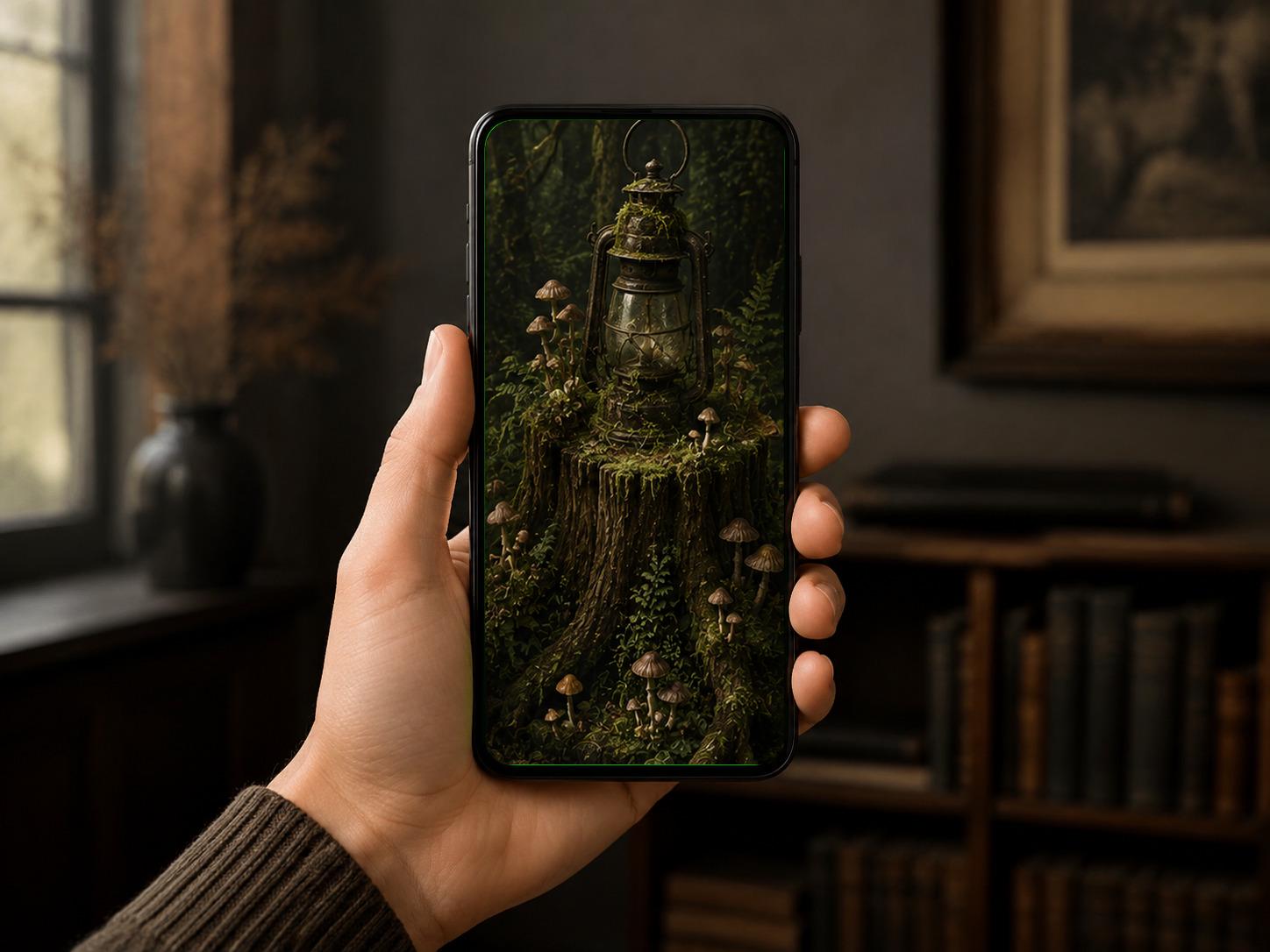 Forgotten Forest Phone Wallpaper Bundle, Goblincore Lock Screen | Moody Woodland Art | Digital Download