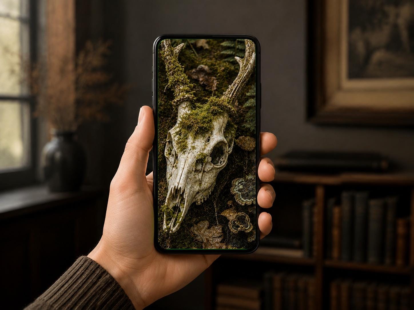 Odd Things & Specimens, Deer Skull Lock Screen | Woodland Wallpaper | Dark Cottagecore | Phone Download