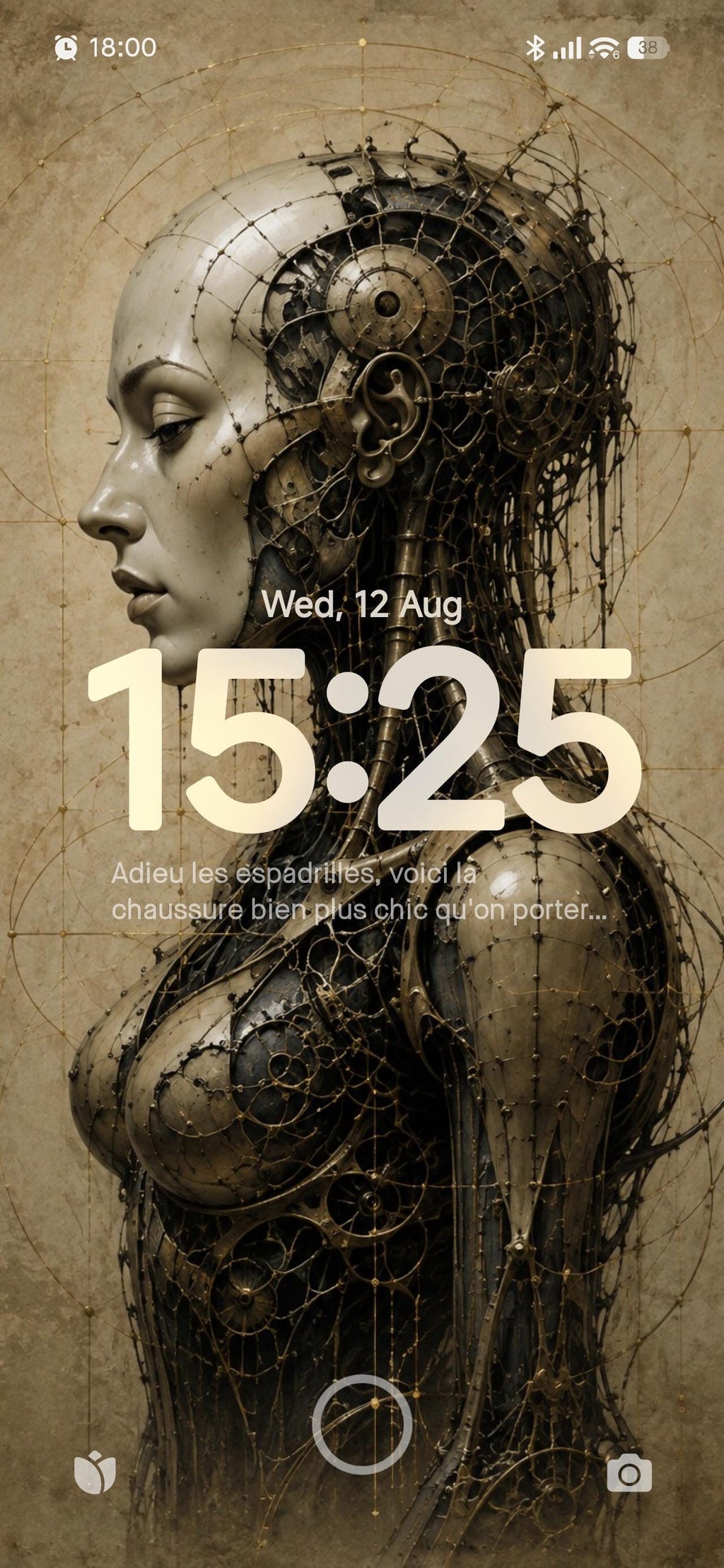 Cyborg Woman Profile VIII, Biomechanical Lock Screen | Dark Surreal Anatomy | Brass Bone Fusion | iPhone Android Wallpaper