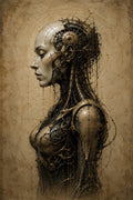Cyborg Woman Profile VIII, Biomechanical Lock Screen | Dark Surreal Anatomy | Brass Bone Fusion | iPhone Android Wallpaper